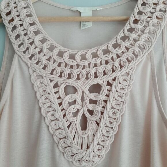 H&M Conscious Twist Fabric Lace Style Yoke Tank Top Pink Sz L - Picture 6 of 11